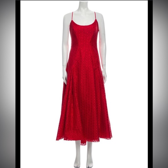 MONIQUE LHUILLIER Sleeveless Dotted Lace Midi Dress - Picture 3 of 12